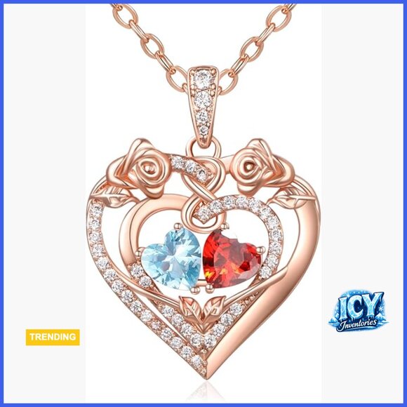 925 Sterling Silver Rose Heart Birthstone Pendant Necklace for Women
